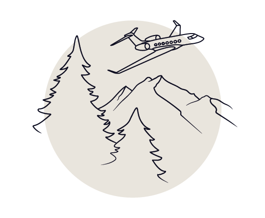 Gulfstream flying over forested mountains icon