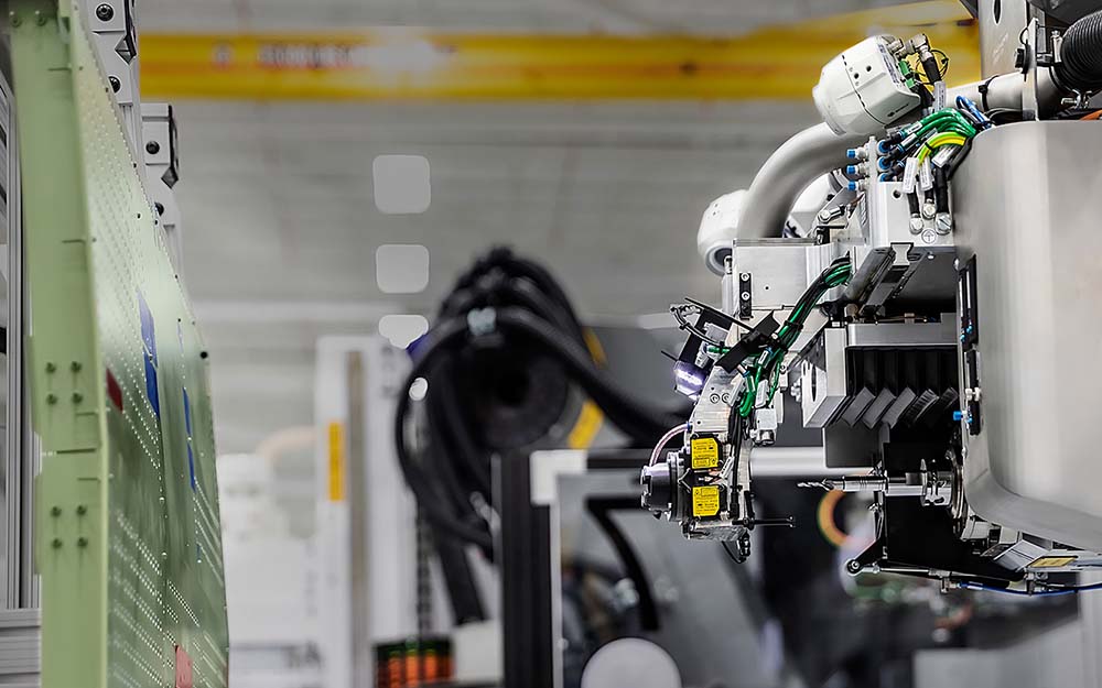 A close-up view of specialized manufacturing equipment in Gulfstream's Building Y, Savannah, Georgia.
