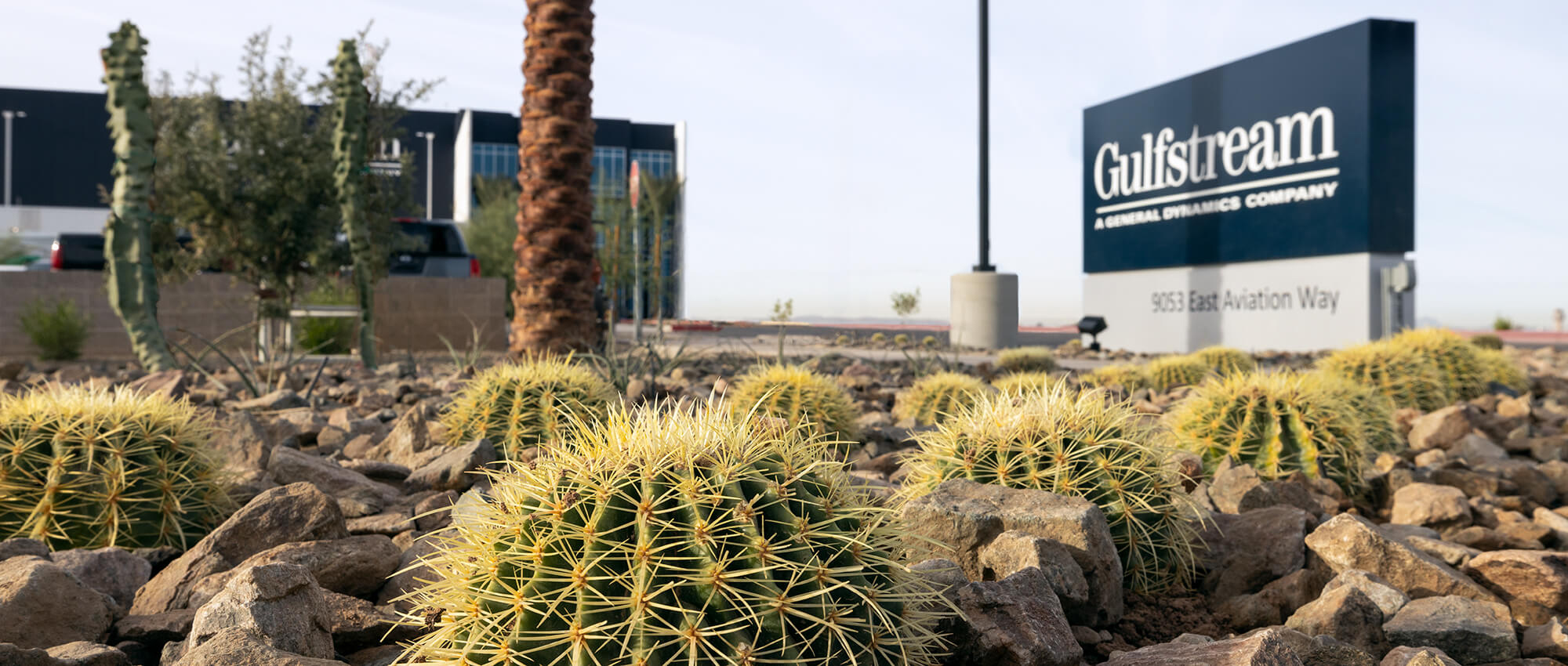 Gulfstream Farnborough Service Center and sign at East Gate.